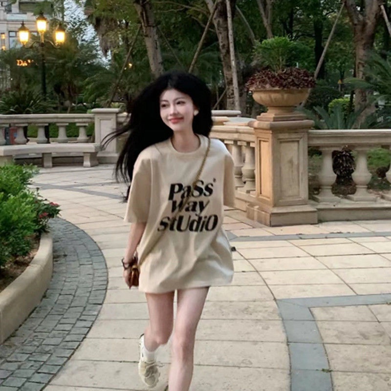 COZOKC Áo Thun Ngắn Tay Dáng Rộng In Hình Monogram Thời Trang