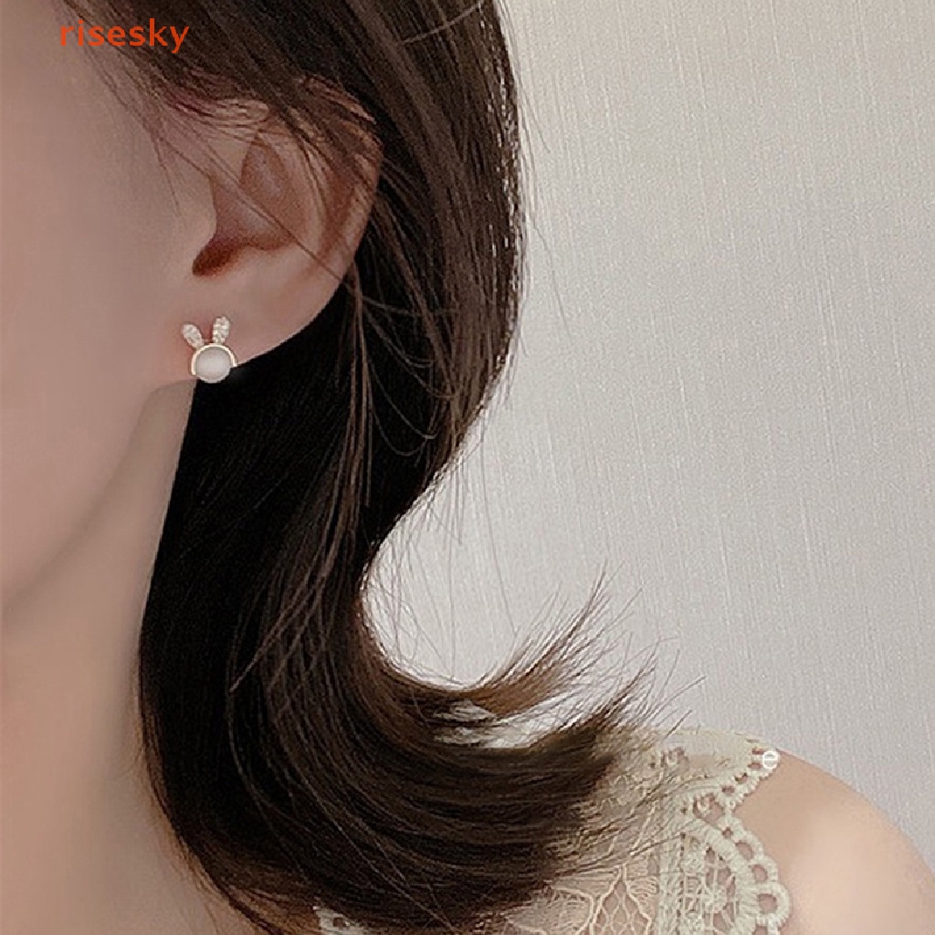 [risesky] Bông Tai Hình Thỏ Bunny Đính Đá Opal Feminia Thanh Lịch Sáng Tạo Lãng Mạn Chất Lượng Cao Trang Sức Feminia