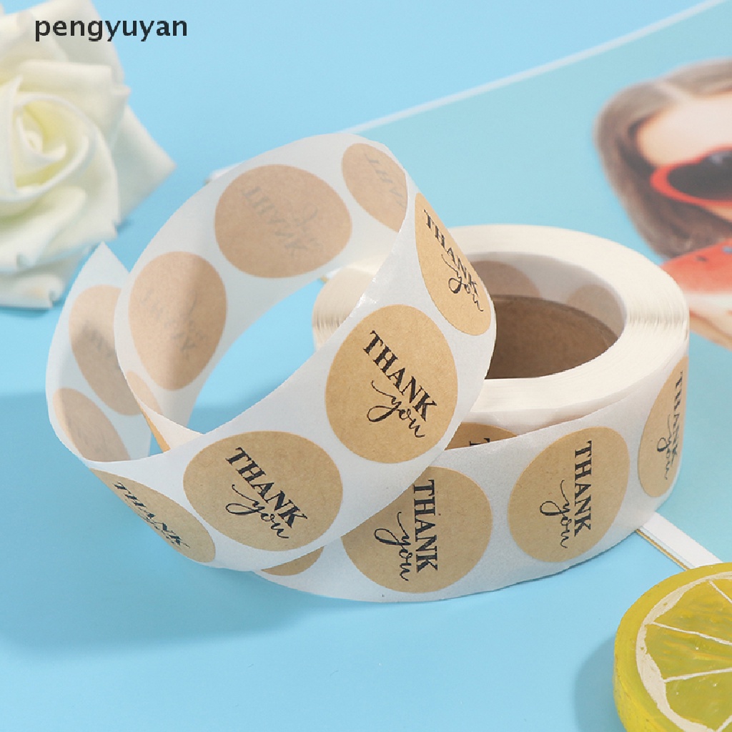 [pengyuyan] Set 500 Miếng Dán Giấy Kraft Hình Tròn In Chữ Thank you er Dùng Trang Trí Sổ Tay