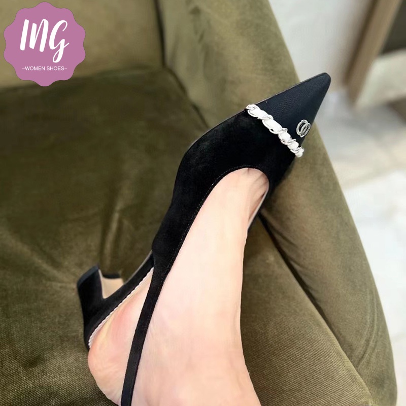 Giày Cao Gót Mũi Nhọn Phối Dây Xích Thời Trang Quyến Rũ Cho Nữ