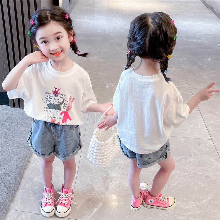 CALOBABYSIÊU KHUYẾN MÃIáo phông cho bé gái  thời trang trẻ em áo quần bé gái áo thun cho bé gái áo phông trẻ em áo cộc tay bé gái quần áo bé gái mùa hè áo kiểu bé gái bộ thunÁo Thun In Hình Động Vật Nhỏ Xinh Thời Trang