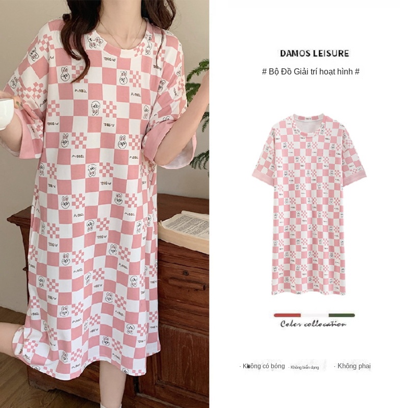 Đầm Ngủ Mỏng Tay Ngắn Dáng Rộng Họa Tiết Chấm Bi Hoạt Hình Cho Nữ La310