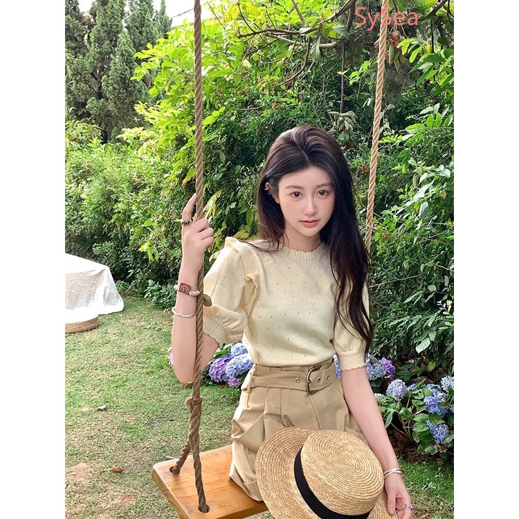 Áo Dệt Kim Tay Phồng Thời Trang Hàn Quốc Dành Cho Nữ