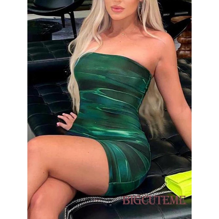 Đầm Ngắn Không Tay Hở Vai In Họa Tiết Thời Trang Quyến Rũ Dành Cho Nữ