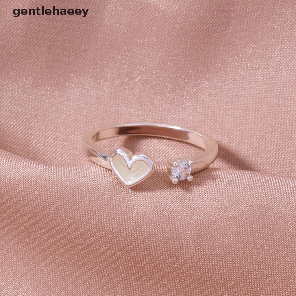 Nhẫn Hình Trái Tim Phát Sáng Trong Bóng Tối Thời Trang Có Thể Điều Chỉnh Màu Bạc / Hồng / Xanh Dương Cho Cặp Đôi