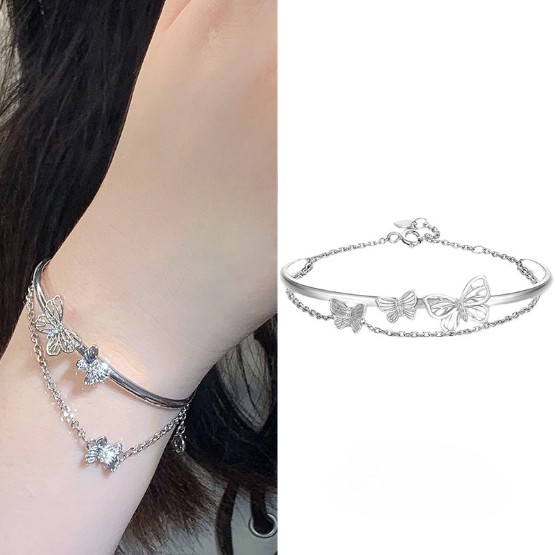 Vòng Tay Hai Lớp Mặt Hình Bướm Phong Cách Hàn Quốc Cho Nữ