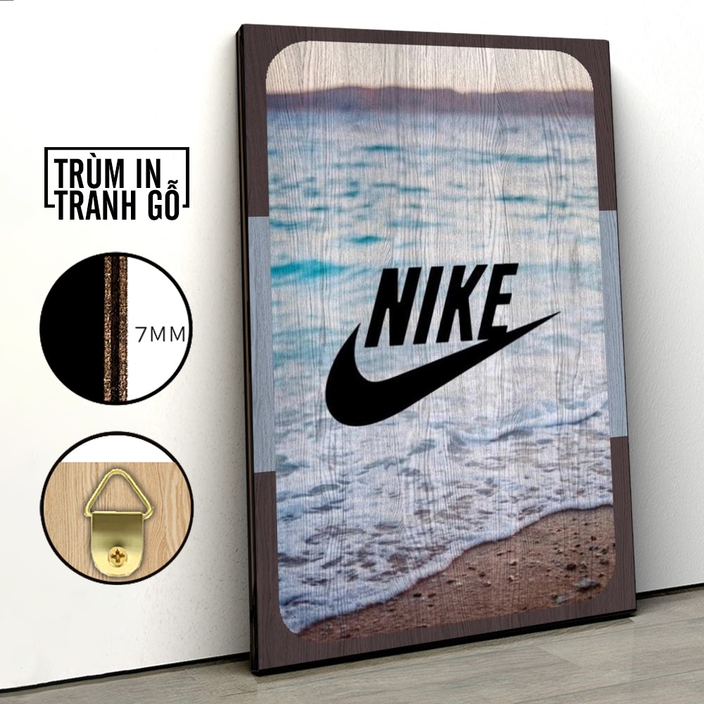 Tranh in gỗ trang trí nội thất Nike Nền Sóng Biển decor phòng ngủ phòng khách văn phòng