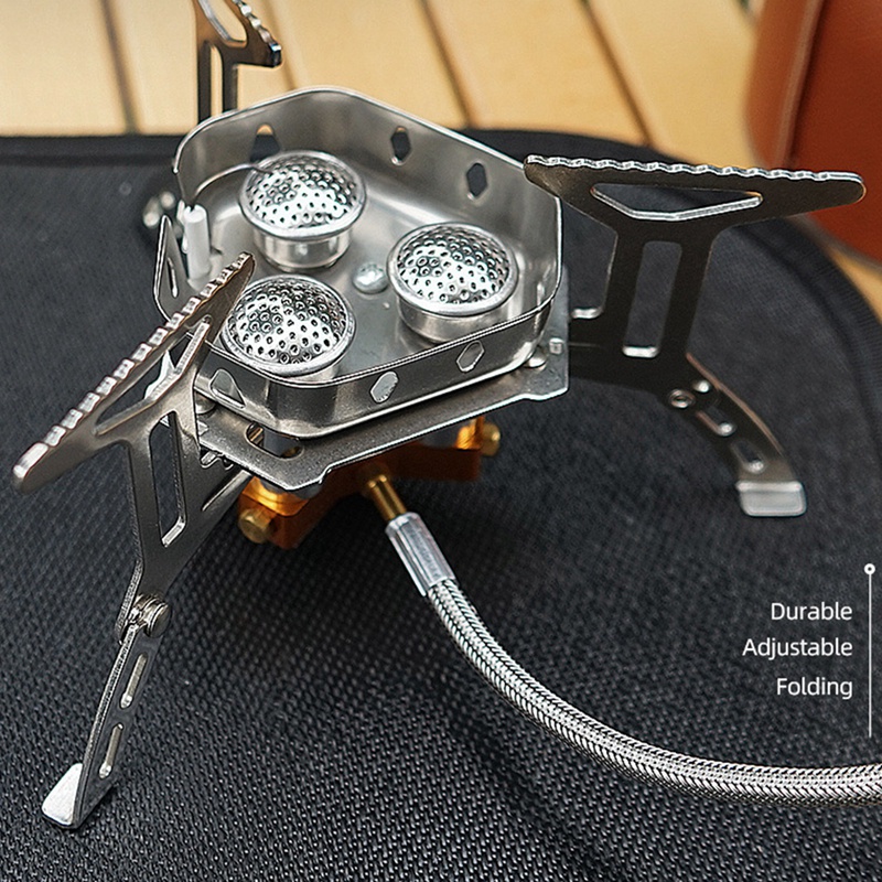 1 Bộ Bếp Lò Ba Đầu Chống Gió Bằng Thép Không Gỉ Có Thể Gấp Gọn Kèm Bộ Chuyển Đổi