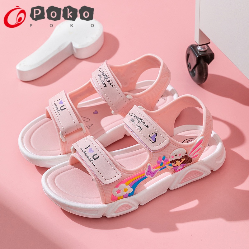 Dép Sandal Quai Dán Đế Mềm Màu Cầu Vồng Đơn Giản Thời Trang Mùa Hè Cho Bé Gái