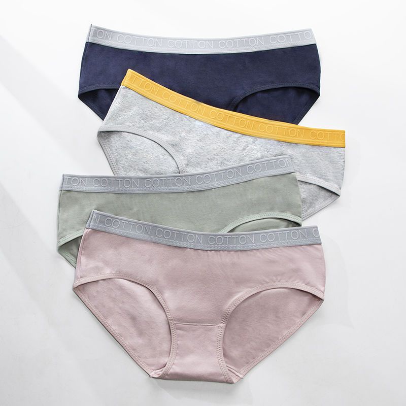 Quần Lót Thể Thao Tam Giác Lưng Thấp Chất Liệu Cotton Mềm Mại In Chữ Màu Tương Phản Thời Trang Cho Nữ