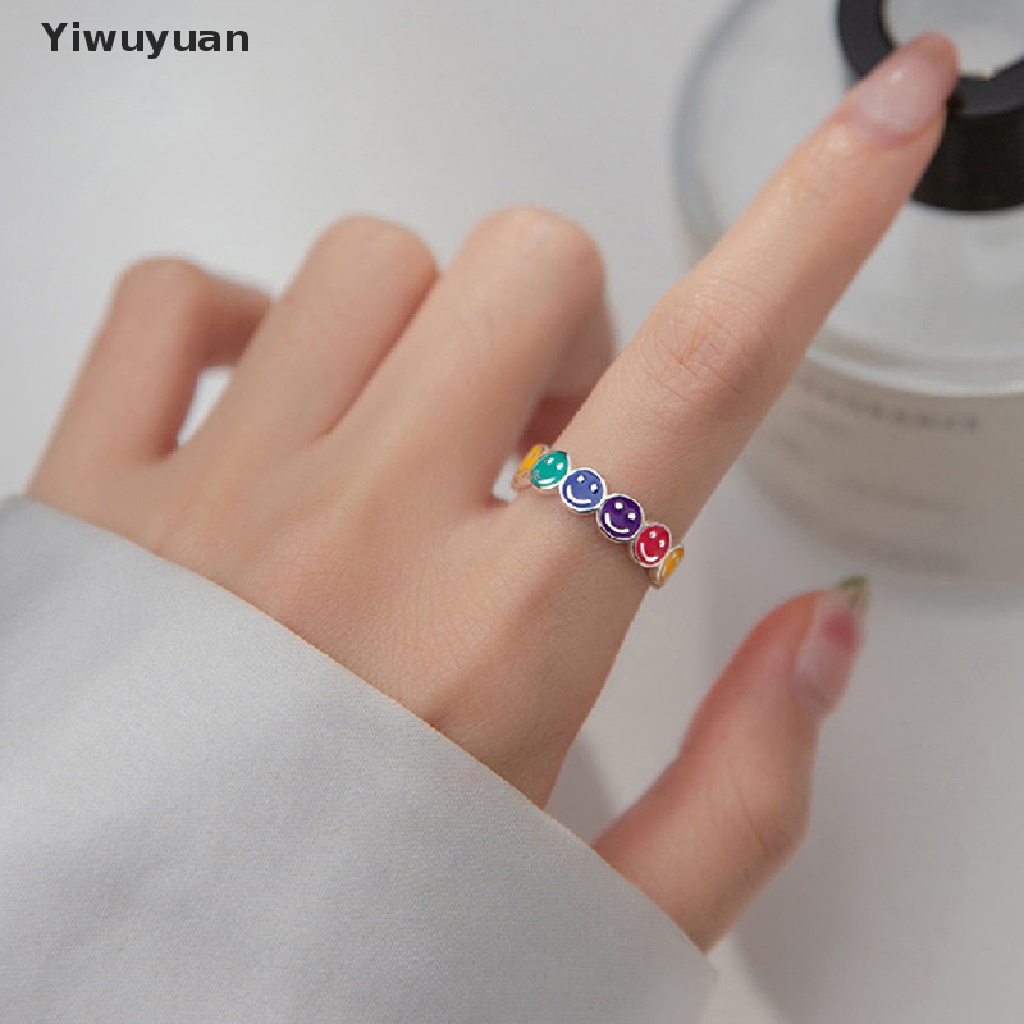 &lt; Yiwuyuan &gt; Nhẫn Hình Mặt Cười Nhiều Màu Sắc Có Thể Điều Chỉnh Phong Cách Retro Đơn Giản Quà Tặng Tiệc Tùng Tốt Cho Nam