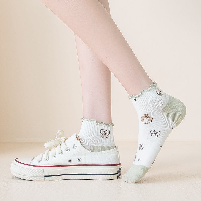 Vớ Cotton Cổ Thấp Màu Xanh Lá Thiết Kế Đơn Giản Thời Trang Cho Nữ