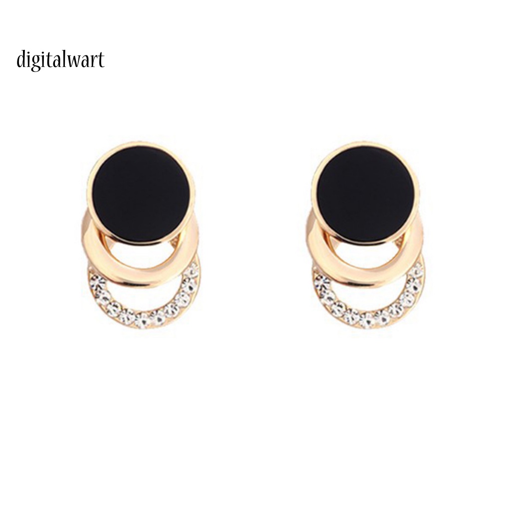 Kỹ Thuật Số| 1 Cặp Bông Tai 3 Vòng Tròn Màu Đen Đính Đá Lấp Lánh Dành Cho Nữ