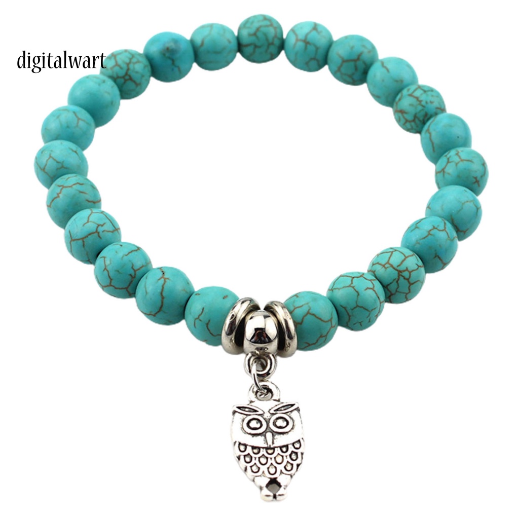 Kỹ Thuật Số| Vòng Tay Chuỗi Hạt Đá Ngọc Lam Nhân Tạo Hình Cú Mèo Thời Trang