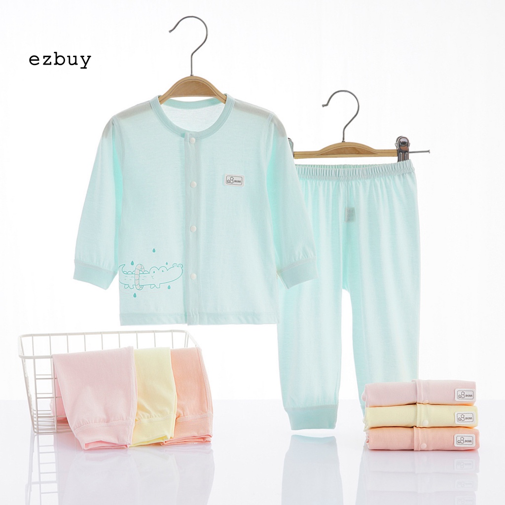 Bộ Đồ Ngủ 2 Món Tay Dài In Họa Tiết Hoạt Hình Động Vật Thân Thiện Với Da Thoáng Khí Thời Trang Mùa Hè Cho Bé