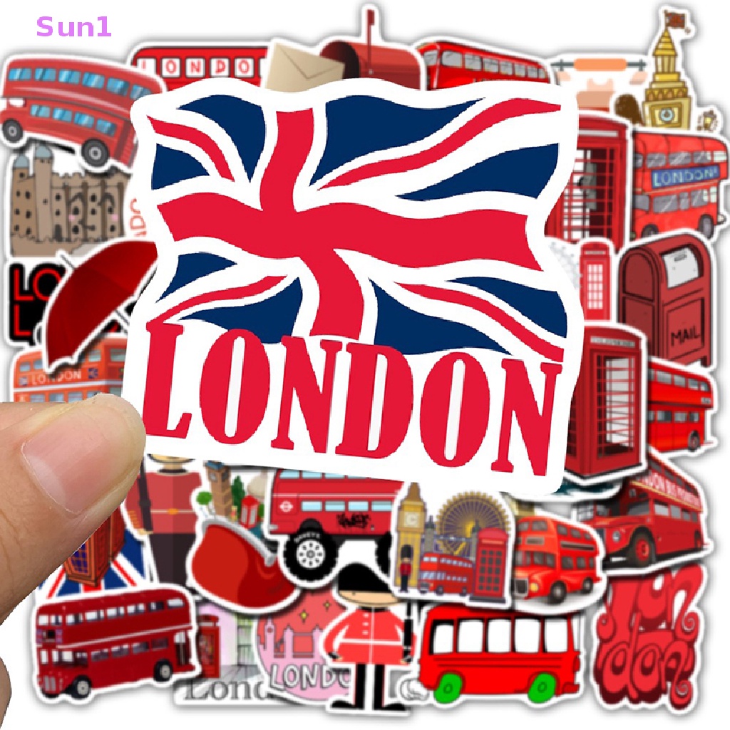 Set 50 Miếng Dán Hình Xe Buýt Đỏ London Trang Trí Điện Thoại / Ván Trượt Diy