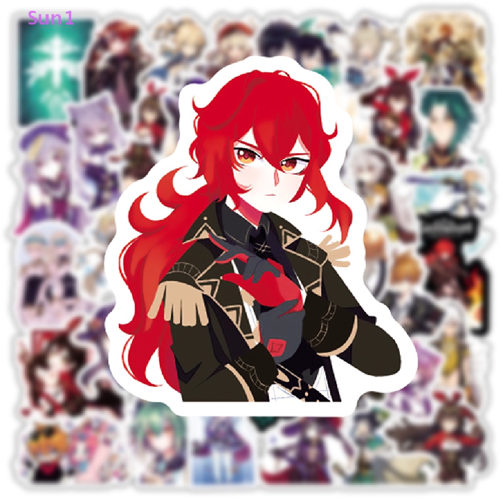 Set 50 Sticker Dán Trang Trí Laptop / Ván Trượt / Guitar / Va Li Hình Anime Genshin Va Chạm Sun1 >