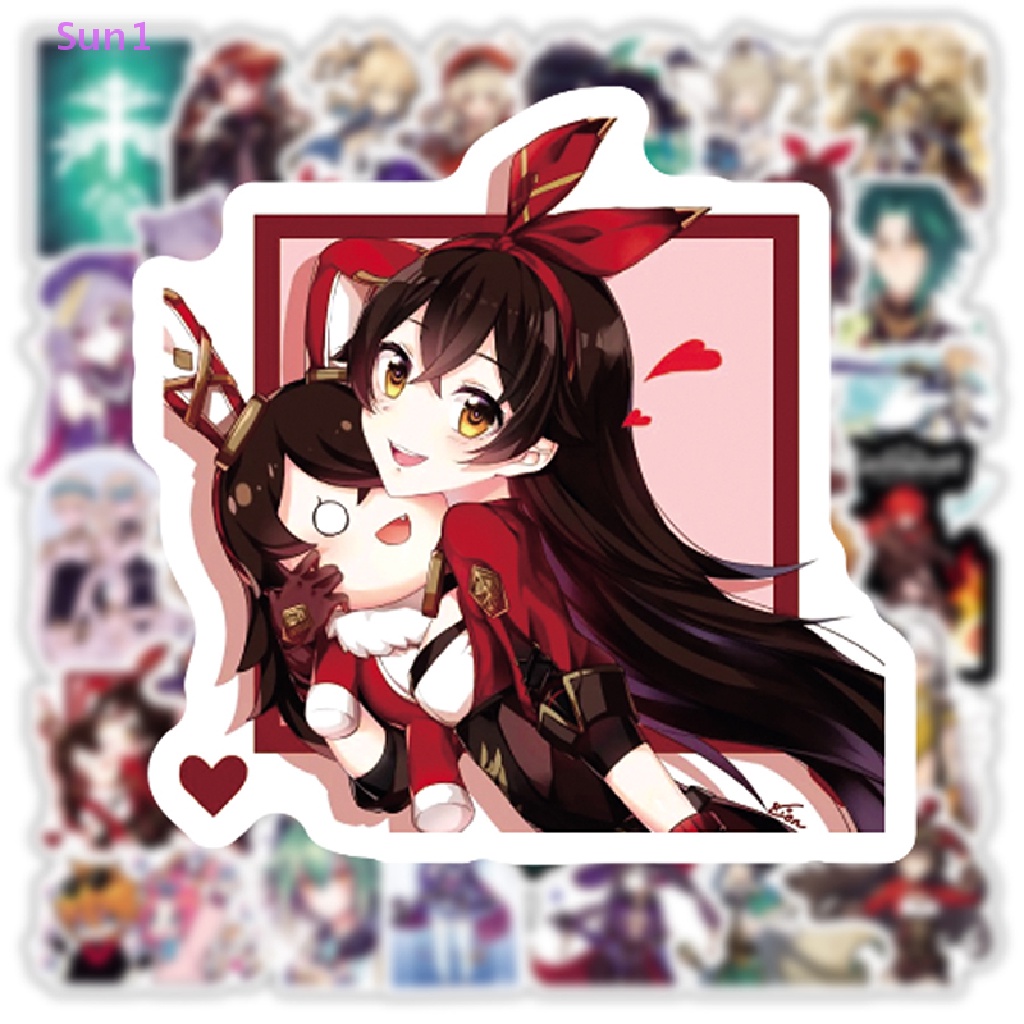 Set 50 Sticker Dán Trang Trí Laptop / Ván Trượt / Guitar / Va Li Hình Anime Genshin Va Chạm Sun1 >