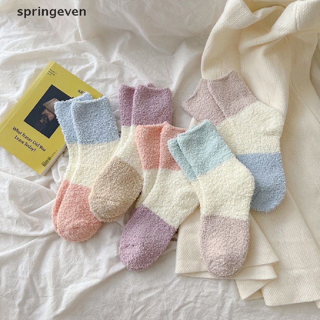Springeven Vớ Nhung San Hô Dày Dặn Ấm Áp Màu Macaron Hình Mặt Trăng Mùa Thu / Đông Cho Nữ Mặc Ngủ Tại Nhà