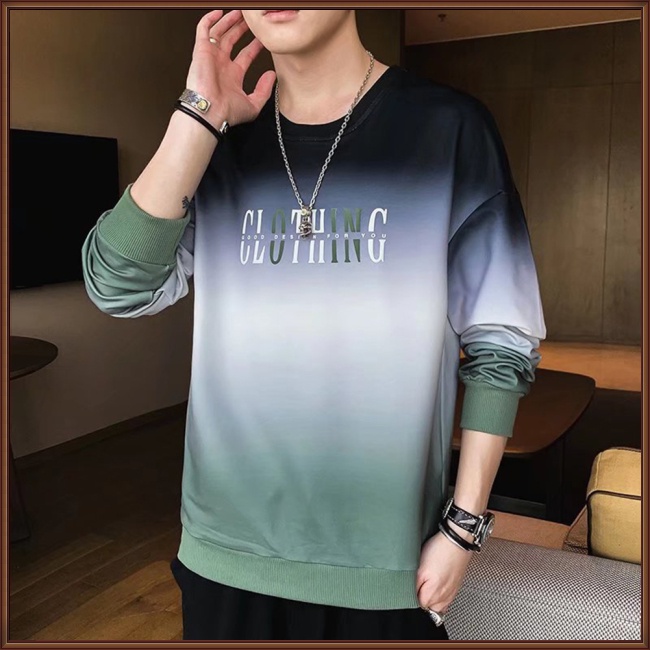 Áo Sweater Cổ Tròn Tay Dài Dáng Rộng Màu Gradient Thời Trang Xuân Thu Cho Nam Giới