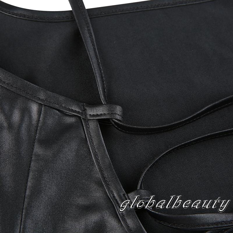 Đầm Hai Dây Hở Lưng Màu Trơn Bằng Da Gợi Cảm Cho Nữ