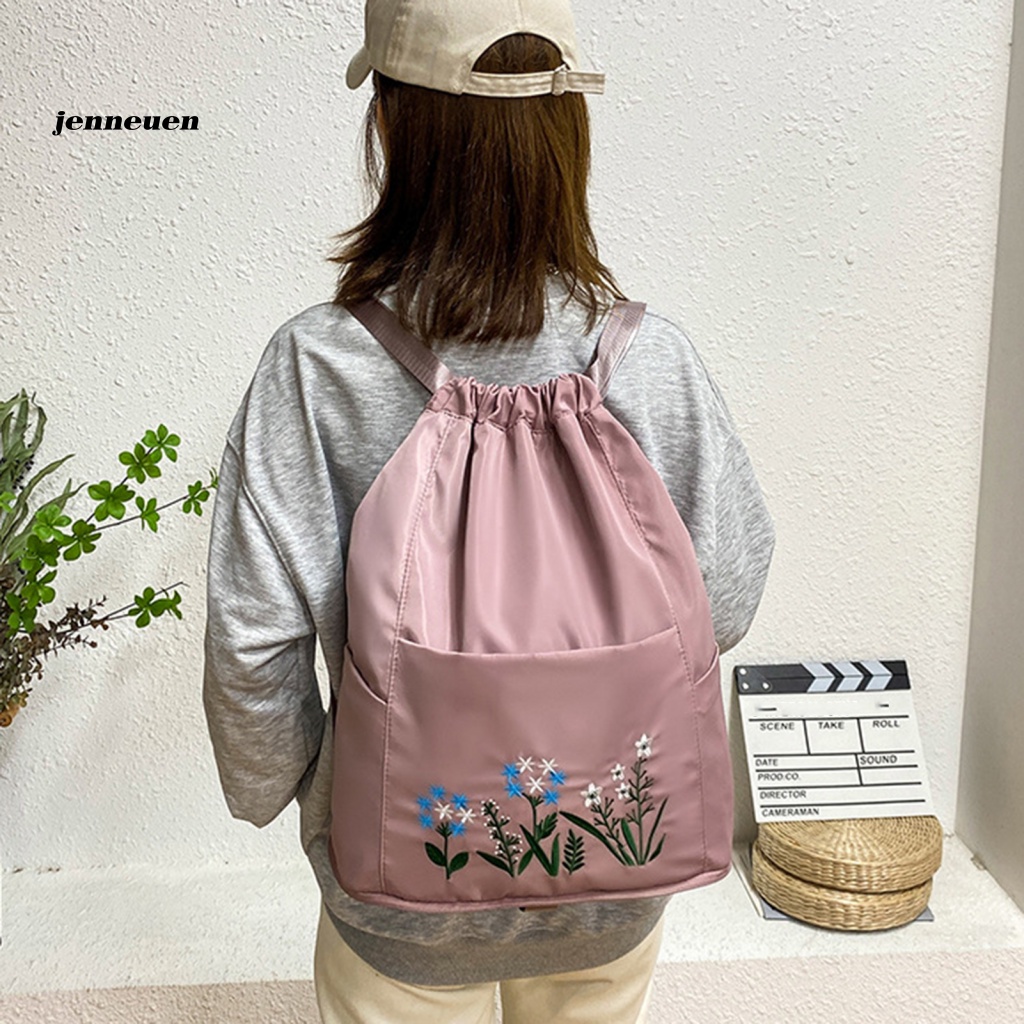 Ba Lô Rút Dây Chống Thấm Nước Thêu Hoa Xinh Xắn