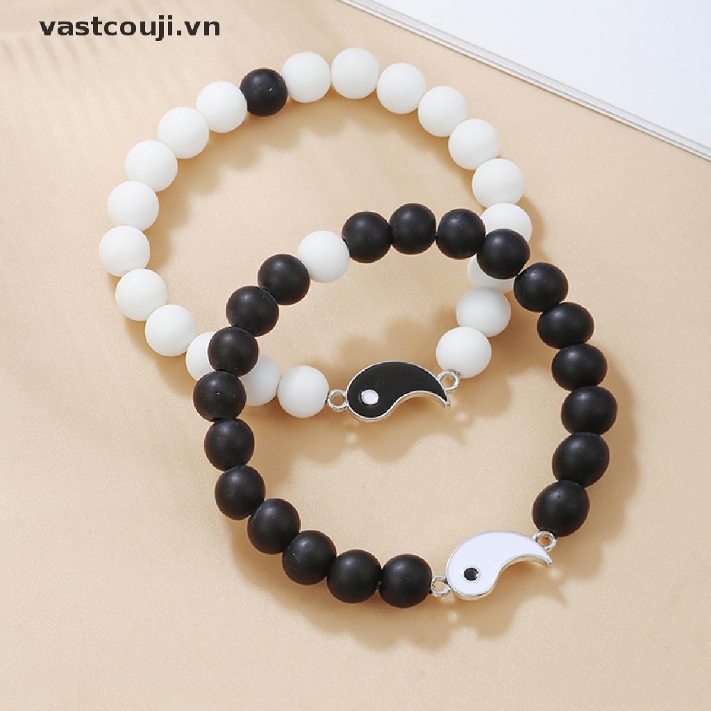 Vòng Tay Chuỗi Hạt Phối Màu Trắng Đen Phong Cách Tai Chi Thời Trang Âu Mỹ Cho Cặp Đôi