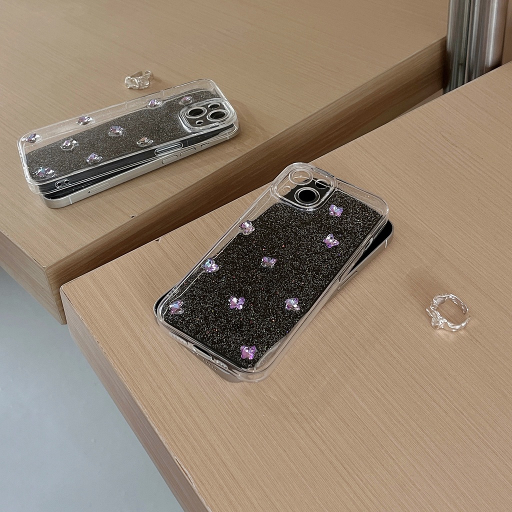 Ốp Điện Thoại TPU Silicon Mềm Trong Suốt Chống Sốc Phối Kim Tuyến Hình Bướm 3D Cho iPhone 14 Pro Max 13 12 11