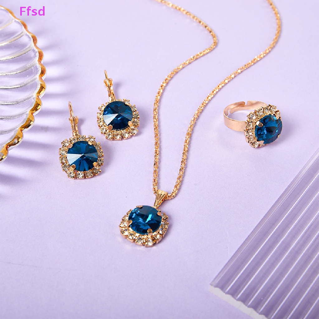 1 Bộ Trang Sức Gồm Vòng cổ / Nhẫn / Bông Tai Pha Lê Tròn Nhiều Màu Thời Trang Hàn Quốc Cho Nữ