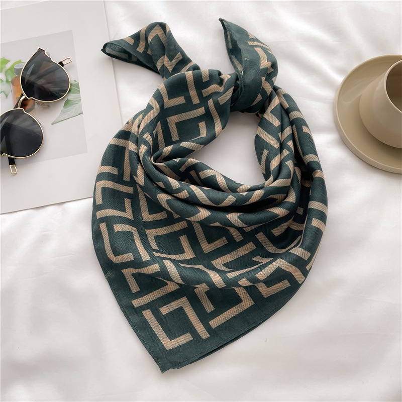 Khăn Choàng Cổ Hình Vuông 65cm Bằng Cotton Lanh Mỏng In Họa Tiết Xương Cá Thời Trang Xuân Hè