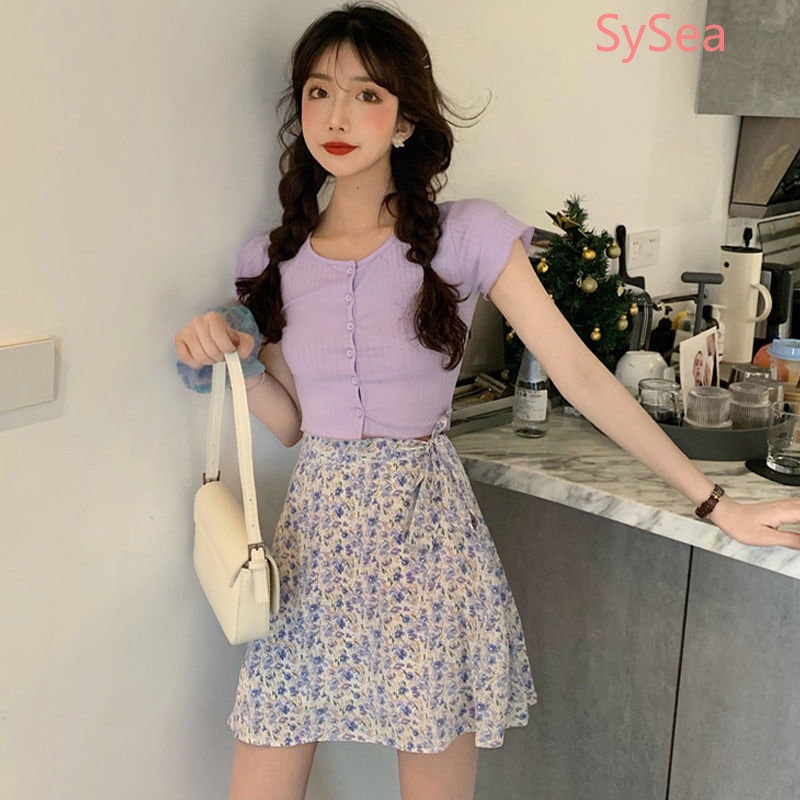 Bộ Áo Cardigan Ngắn Tay Dệt Kim Phối Ren + Chân Váy Thời Trang Mùa Hè Dành Cho Nữ