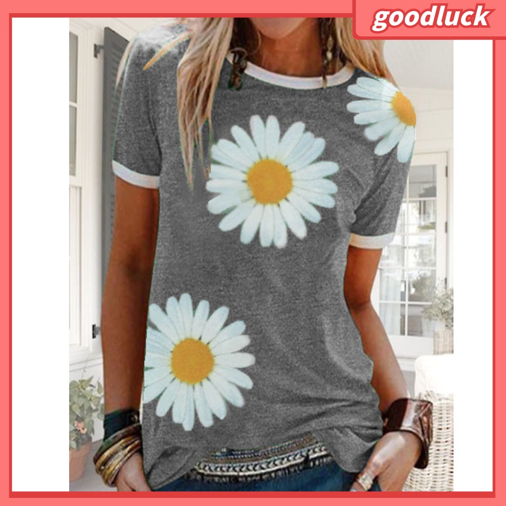Áo Thun Tay Ngắn Cổ Tròn In Họa Tiết Hoa Hướng Dương Thời Trang Mùa Hè Cho Nữ