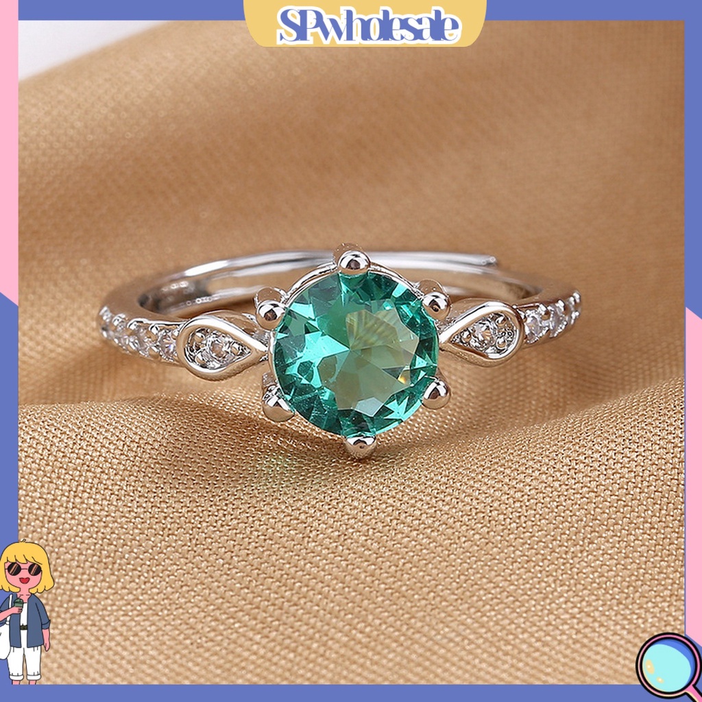 <SPwholesale> Nhẫn Cưới Dạng Hở Đính Đá Zircon Hình Giọt Nước Sáu Móng Lấp Lánh Có Thể Điều Chỉnh Quà Tặng Trang Sức Thời Trang Cho Nữ