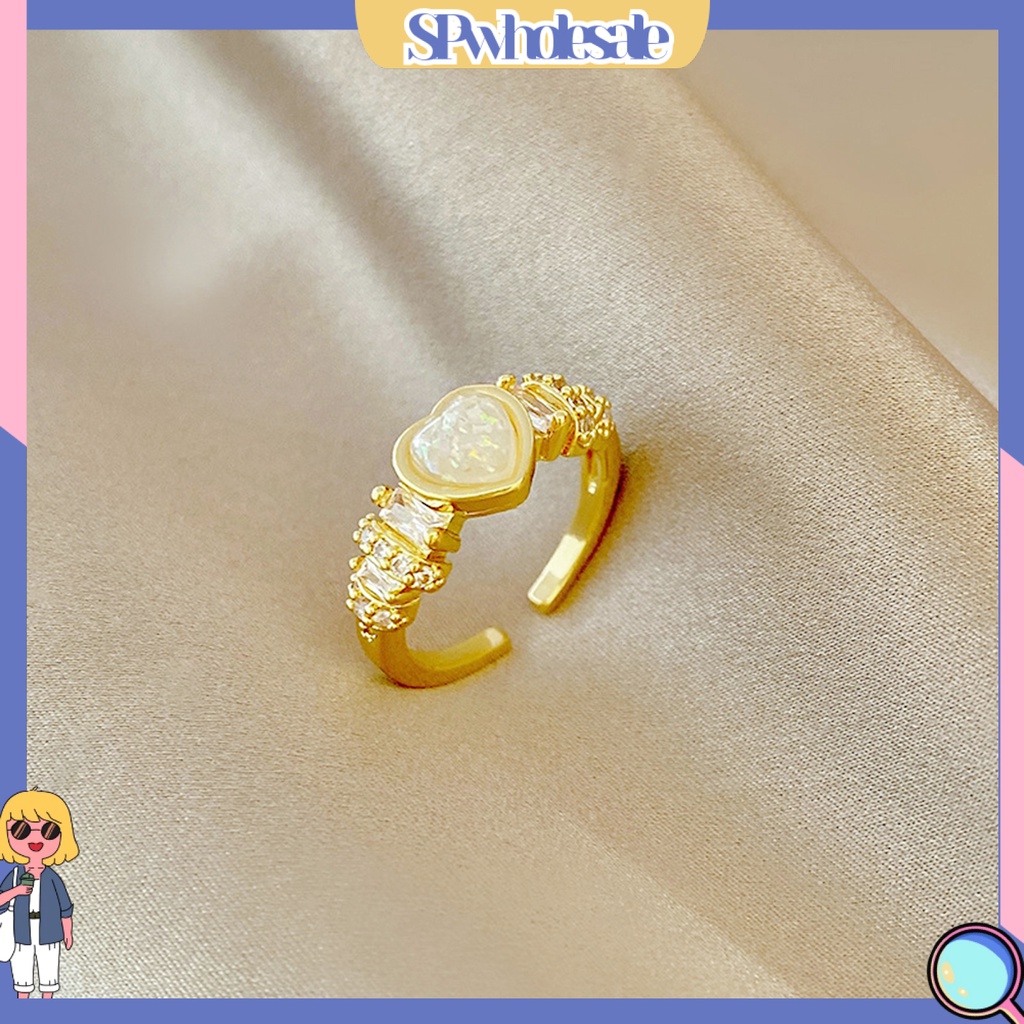 <SPwholesale> Nhẫn Hở Đính Đá Hình Trái Tim Phong Cách Retro Thời Trang Cho Nữ