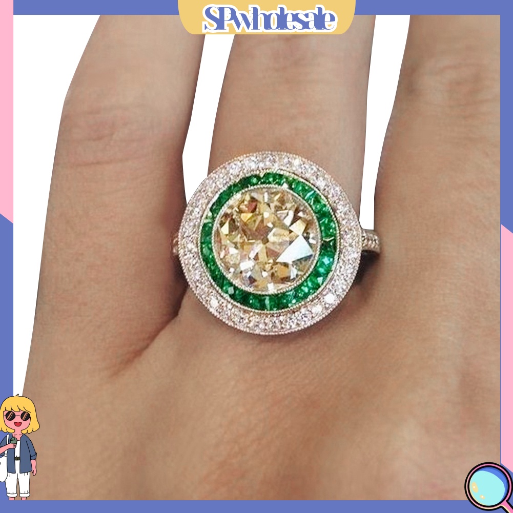 <SPwholesale> Nhẫn Đính Hôn Đính Đá Zircon Tròn Lớn Nhiều Màu Thời Trang Cho Nữ