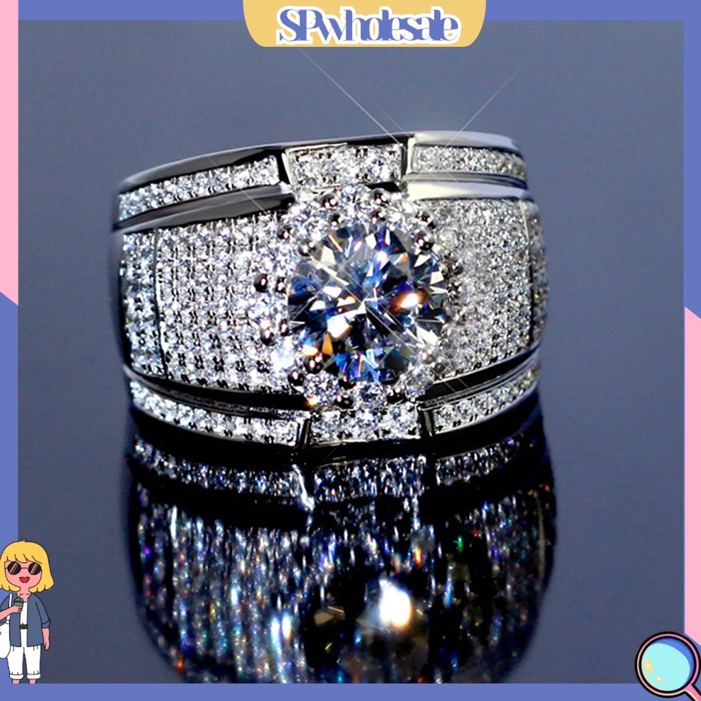 <SPwholesale> Nhẫn Đính Hôn Mạ Bạc Đính Đá Thời Trang Dành Cho Nam