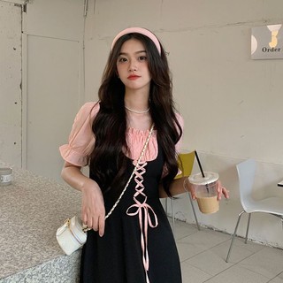 Đầm Cổ Vuông Màu Sắc Tương Phản Thời Trang Mùa Hè 2022 Cho Nữ Có Size Lớn