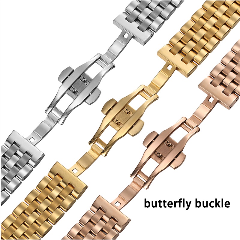 Dây Đeo Đồng Hồ Bằng Thép Không Gỉ Trơn 5 Bước 20mm 22mm 24mm