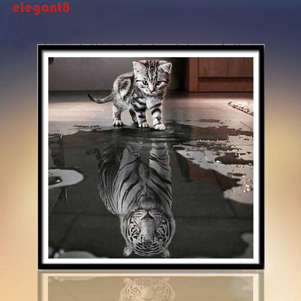 Bộ Tranh Đính Đá 5D Họa Tiết Chú Hổ / Mèo Độc Đáo DIY Dùng Trang Trí Nhà Cửa