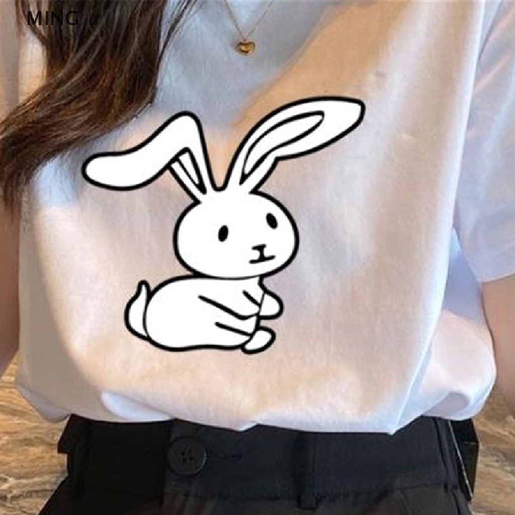 Áo Thun Nữ Tay Ngắn Cổ Tròn In Hình Thỏ Hoạt Hình Thời Trang Mùa Hè