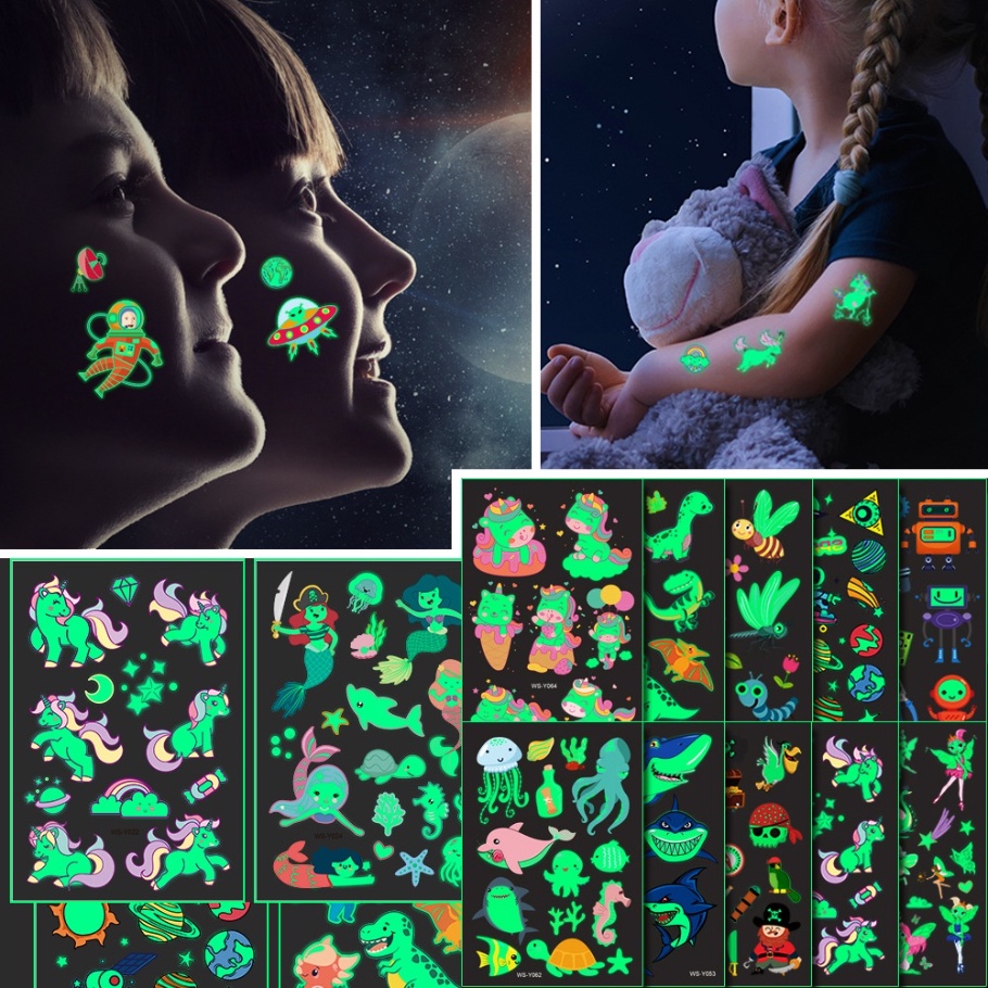 Hình Xăm Dán Họa Tiết Hoạt Hình Phát Sáng Cho Trẻ Em
