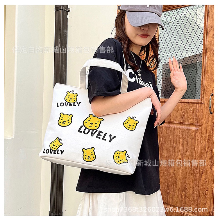 Túi vải canvas tote bag có khóa kéo và ngăn trong túi xách vải đi học đeo vai totebag giá rẻ Totte.store T05