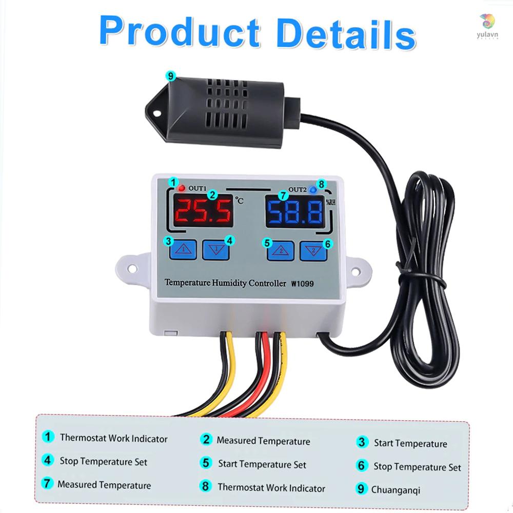 Bộ Điều Khiển Nhiệt Độ Và Độ Ẩm Kỹ Thuật Số W1099 AC110-220V Cho Tủ Lạnh