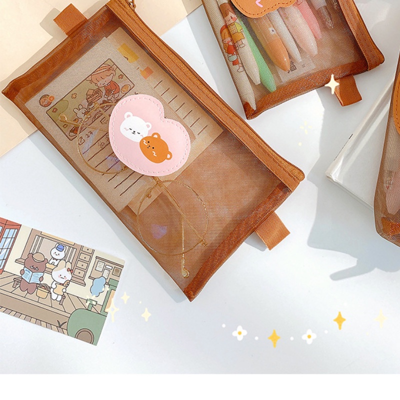 Túi Lưới Đựng Đồ Trang Điểm Họa Tiết Gấu Dễ Thương Phong Cách Nhật Bản