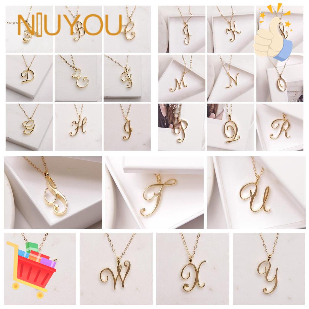 Niuyou Vòng cổ Dạng Yếm Chuỗi Chữ Cái Tối Giản|Bảng Chữ Cái Mạ Kim Loại Mạ 26 Chữ Cái