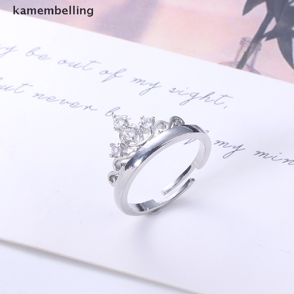 Kamembelling Set 2 Nhẫn Đính Đá Pha Lê Hình Vương Miện Có Thể Điều Chỉnh Kích Thước Cho Cặp Đôi