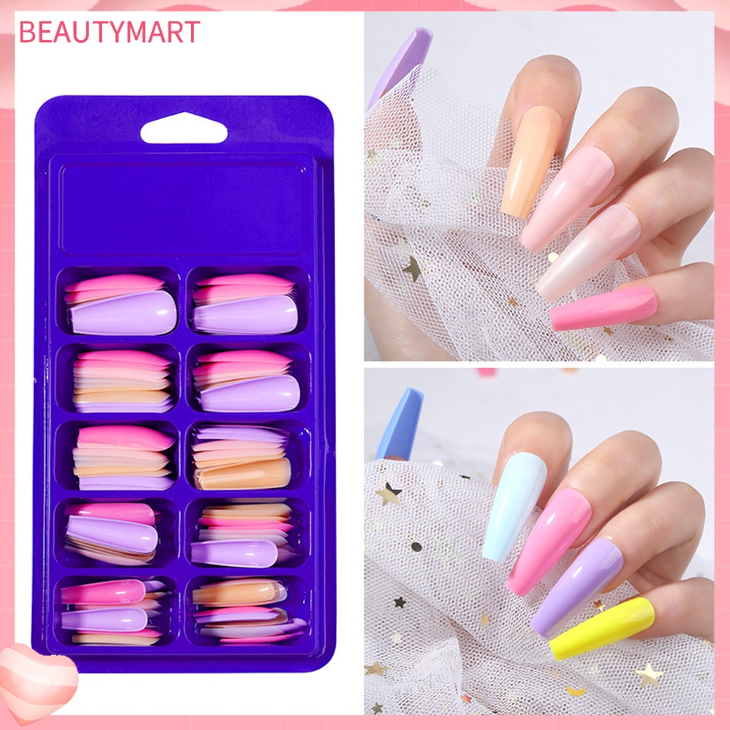 Hộp 100 Móng Tay Giả Hình Chữ T Che Phủ Toàn Diện Nhiều Màu Sắc