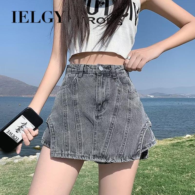 IELGY   Quần Short denim Lưng Cao Dáng Chữ a Phong Cách Hàn Quốc Cho Nữ