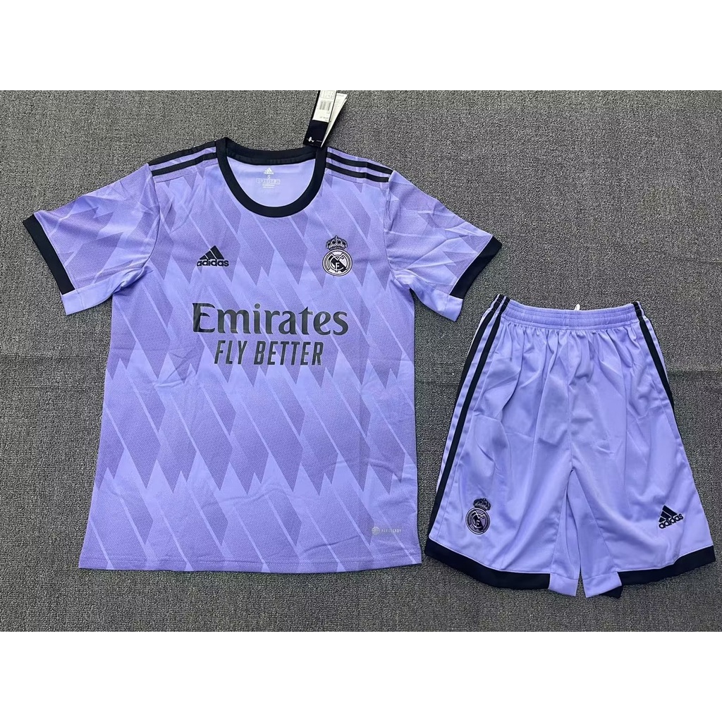 Bộ Áo Thun Tay Ngắn + Quần Short Real Madrid Màu Tím Size S-2XL 22 / 23 Mới Cho Nam