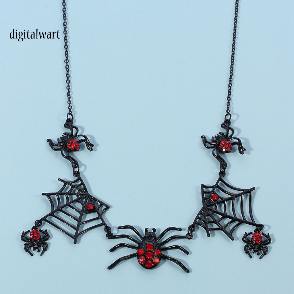 Kỹ Thuật Số| Bộ Vòng cổ + Bông Tai Hình Nhện Đính Đá Đỏ Phong Cách Gothic Punk Cho Nữ